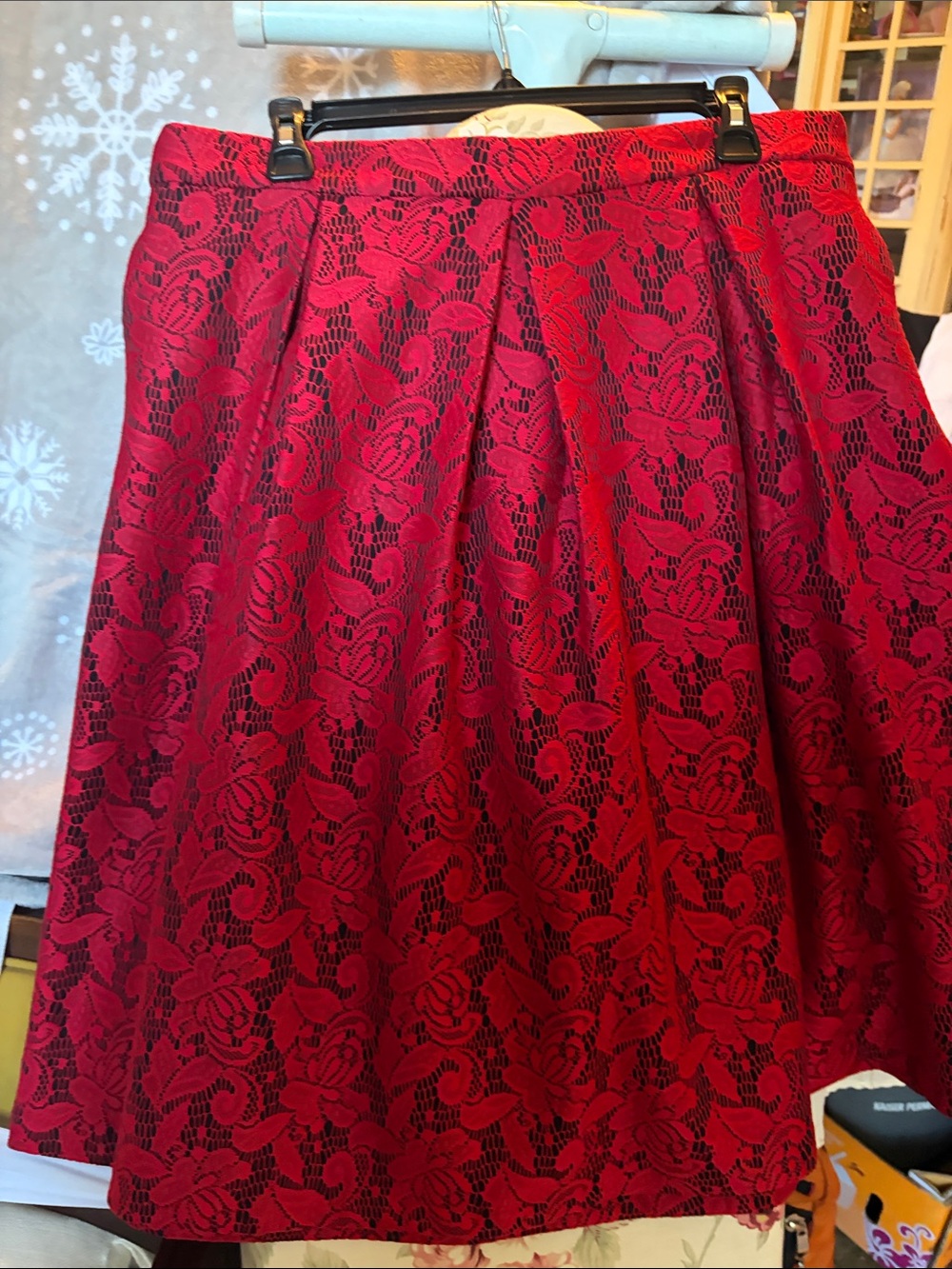New York & Company Red Lace Circle Skirt